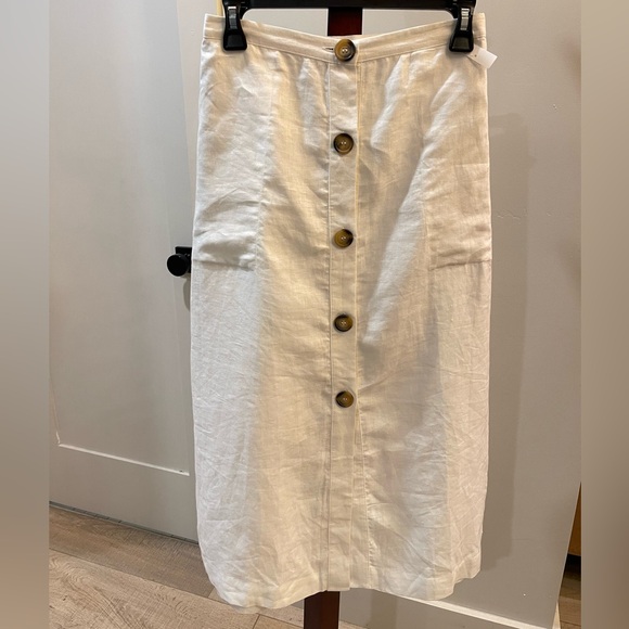 REFORMATION Highland Button Front Midi Linen Skirt In White Size 4 - Picture 4 of 13